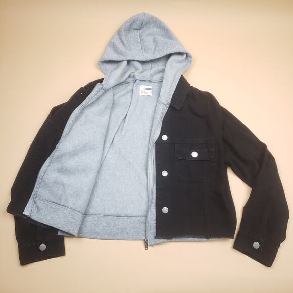 Ci Sono Denim Collection Hooded Denim Jacket Black Cropped Womens Small Zip Up - Picture 6 of 13